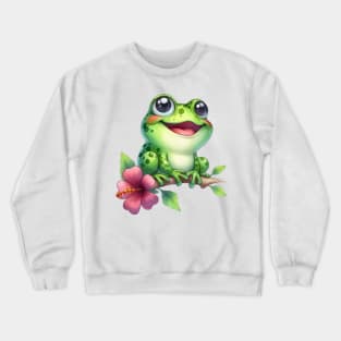 Cute Tree Frog And Hibiscus Flower Crewneck Sweatshirt